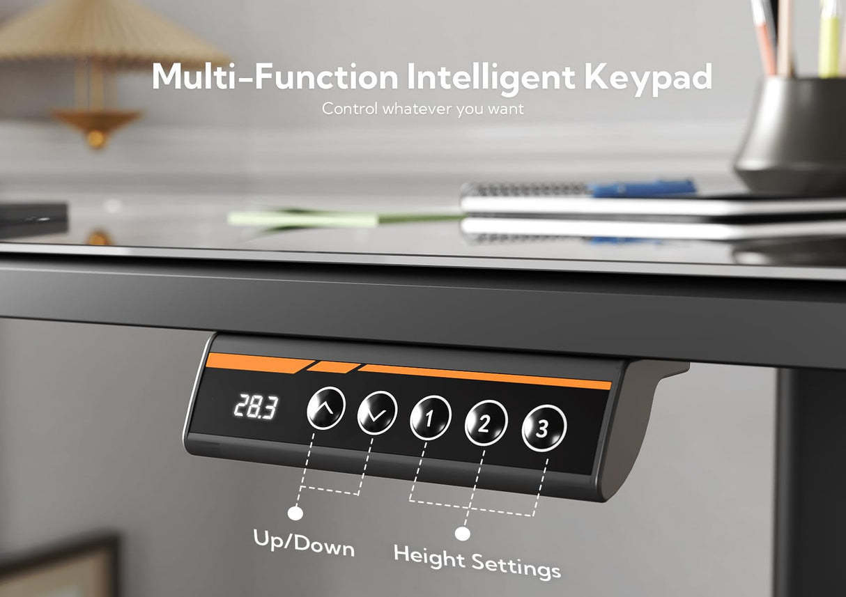 Claiks Glass Standing Desk, Electric Standing Desk Adjustable Height, 48 Inch Adjustable Stand Up Desk, Quick Install Home Office Computer Desk, Black Claiks