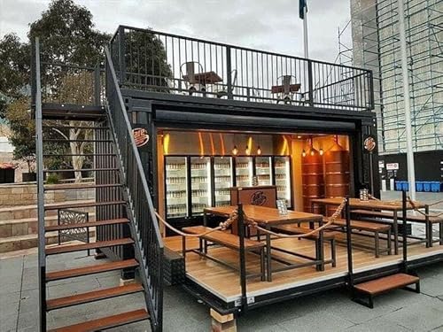 20/40ft Expandable Folding Container Cafe - Modern Mobile Prefab Restaurant with Large Glass Windows - Customizable Turn-Key Modular Pop-Up Bar for Malls, Office Buildings & Outdoor Events - Steel