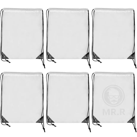 MR.R 13x17 inch 6 Pieces Sublimation Blanks Reusable Polyester Drawstring Backpack Bags, Storage Bags with Drawstrings for Heat Transfer Printing,White Color MR.R