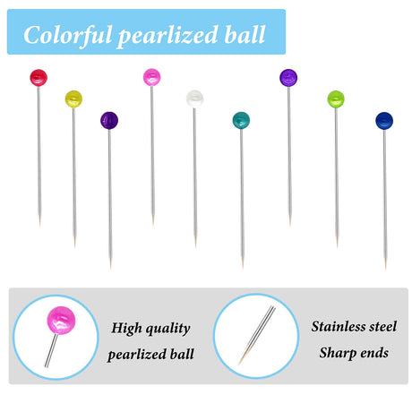 600PCS Sewing Pins Straight Pin for Fabric, Pearlized Ball Head Quilting Pins Long 1.5inch, Multicolor Corsage Stick Pins for Dressmaker, Jewelry DIY Decoration, Craft and Sewing Project Sunenlyst