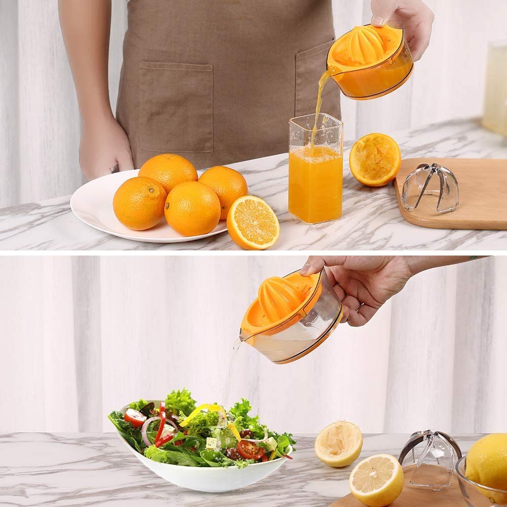 Kasmoire Citrus Lemon Orange Juicer, Manual Hand Squeezer with Built-in Measuring Cup and Strainer, 8OZ (Yellow) Kasmoire