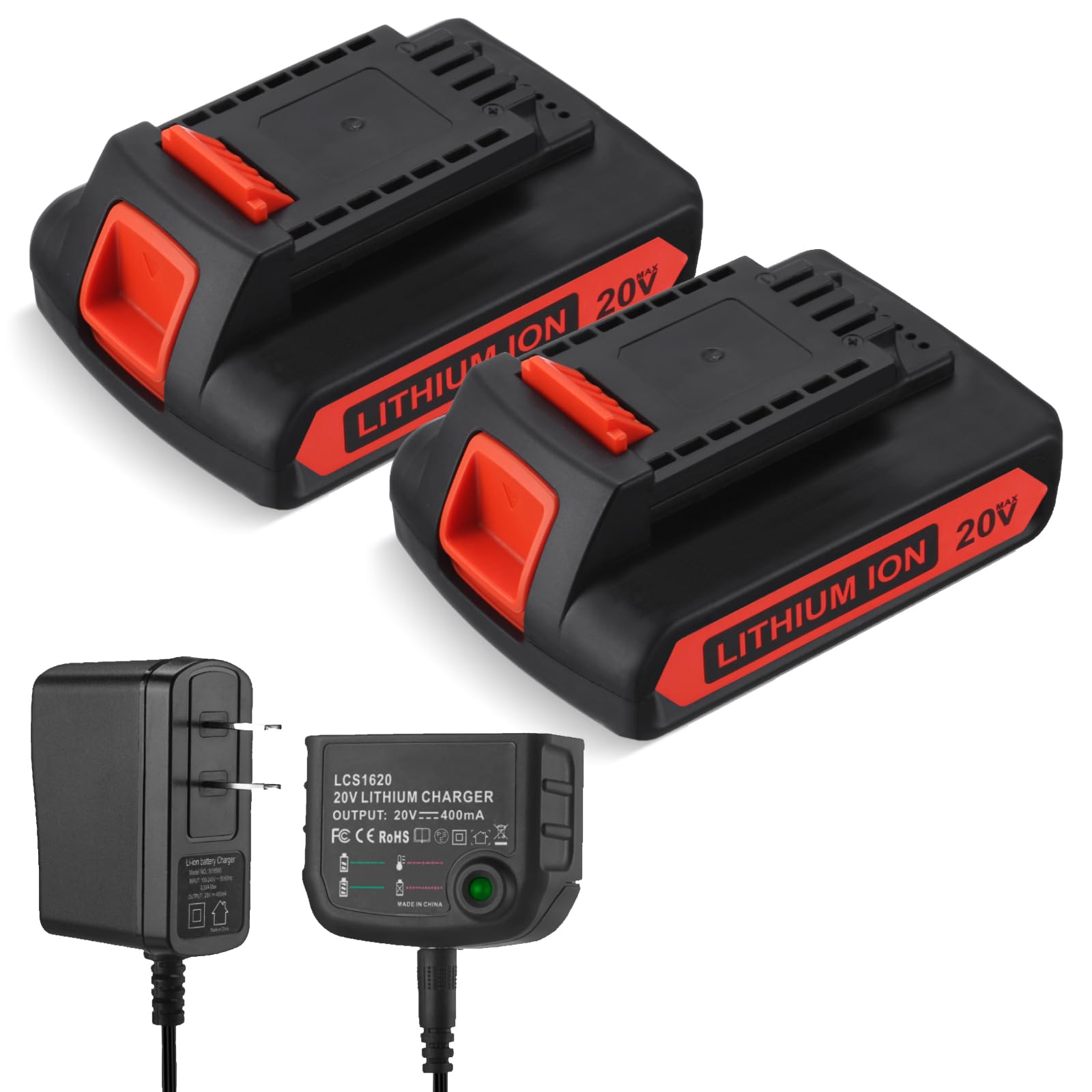 2 Packs 20V Replacement Battery and Charger for Black and Decker 20v Max 3.0Ah,LBXR20 LB20 LBX20 LBX4020 Extended Run Time Cordless Power Tools Series,with 16V/20V Multiple Volt Output Batter - WoodArtSupply