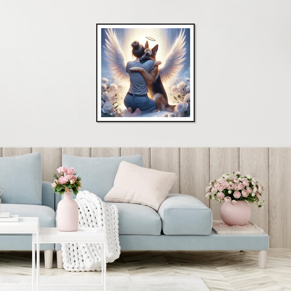 FHBUBPUP Dog Diamond Painting Kits for Adults, Angel Diamond Art Kits for Beginners, 5D DIY Full Drill Round Diamond Dot Gem Art, Craft Gift Suitable for Home Wall Decoration 12×12Inch FHBUBPUP