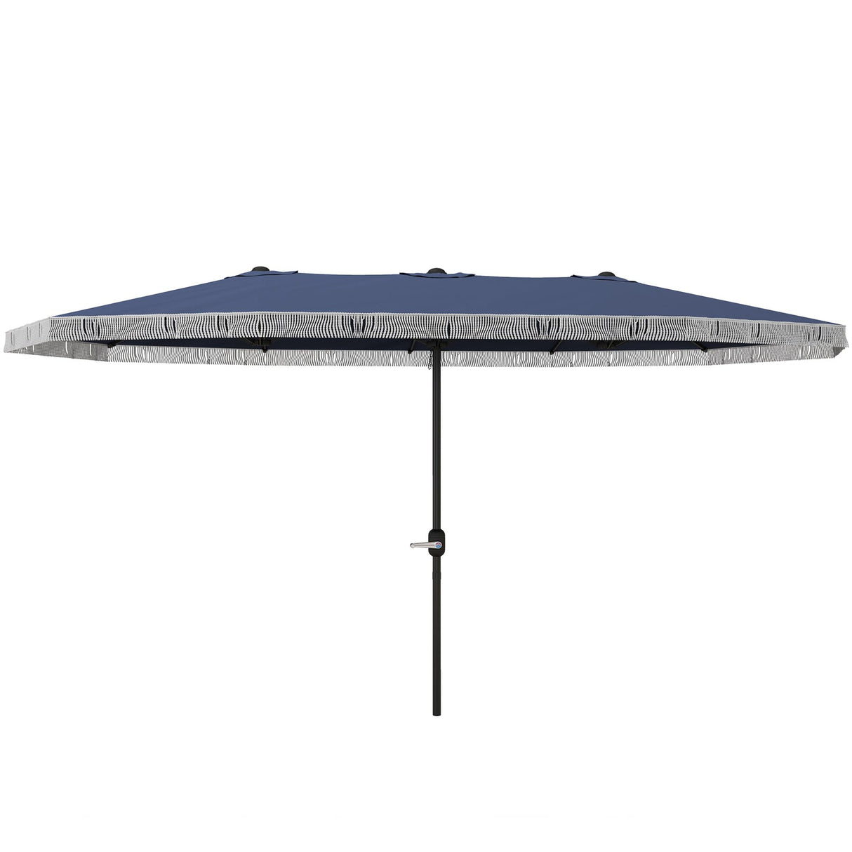 Outsunny 15ft Extra Large Patio Umbrella with Fringe, UPF30+ Double-sided Market Umbrella with Easy Crank Handle, 2 Vents for Garden Pool Lawn, Dark Blue Outsunny
