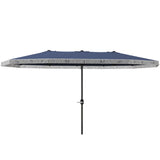 Outsunny 15ft Extra Large Patio Umbrella with Fringe, UPF30+ Double-sided Market Umbrella with Easy Crank Handle, 2 Vents for Garden Pool Lawn, Dark Blue Outsunny