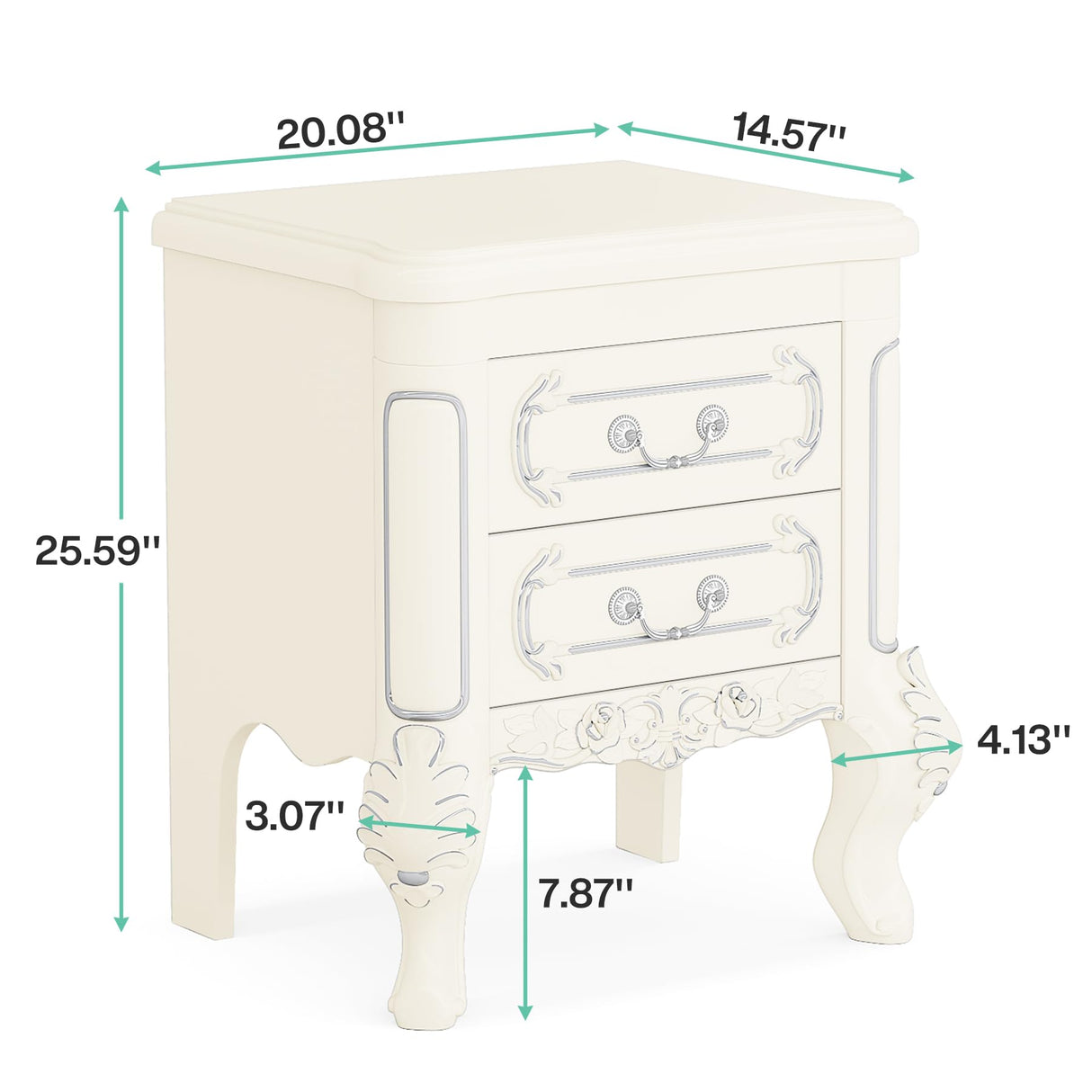 Tribesigns White Nightstand, End Table with 2 Drawers, Carved Bedside Tables, Side Table for Bedroom, Living Room, Classic Bedroom Furniture, Night Stand（1PC Tribesigns