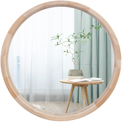CONGUILIAO Round Mirror, 24 Inches Wood Mirror, Wall Mirror Decorative Circle Mirror, Nature Big Bathroom Large Vanity Mirror Farmhouse Mirror for Living Room Bedroom Entryway