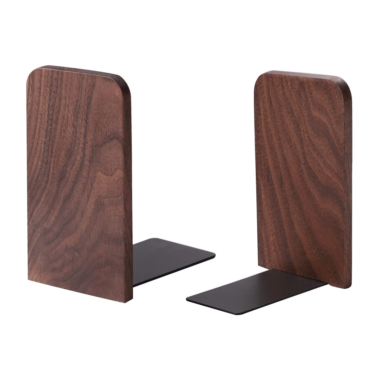 Muso Wood Book Ends for Shelves, Non-Slip Bookends, Heavy Duty Wooden Bookend Support for Books and Movies (Walnut 1 Pair) muso wood