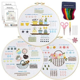 QIZUOLIFE 3 Pack Embroidery Kit for Adults Beginners, Pre‑Stamped Potted Plant Flower Basket Needlepoint Set, DIY Needlework Supplies with Step‑by‑Step Video Tutorials, Handmade Craft Gift Home Decor