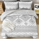 Yiran White Comforter Set Queen Size, 7 Piece Boho Aztec Bedding Set, Bohemian Bed in a Bag Queen, Soft Microfiber Striped Complete Bedding Set with Sheets for All Season Yiran