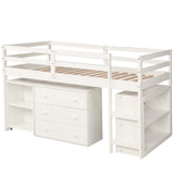 Twin Loft Bed with Desk Low Study Kids Twin Loft Bed with Storage Drawers, Low Loft Bed Twin for Kids Twin Loft Bed with Safety Guard Rails and Bookcase Shelf (White, Twin Loft with Desk) Harper & Bright Designs