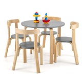 Costzon Kids Table and Chair Set, 5-Piece Wooden Activity Table w/ 4 Chairs, Toy Bricks, Classroom Playroom Daycare Furniture for Playing, Drawing, Reading, Bentwood Toddler Table & Chairs (Grey) Costzon