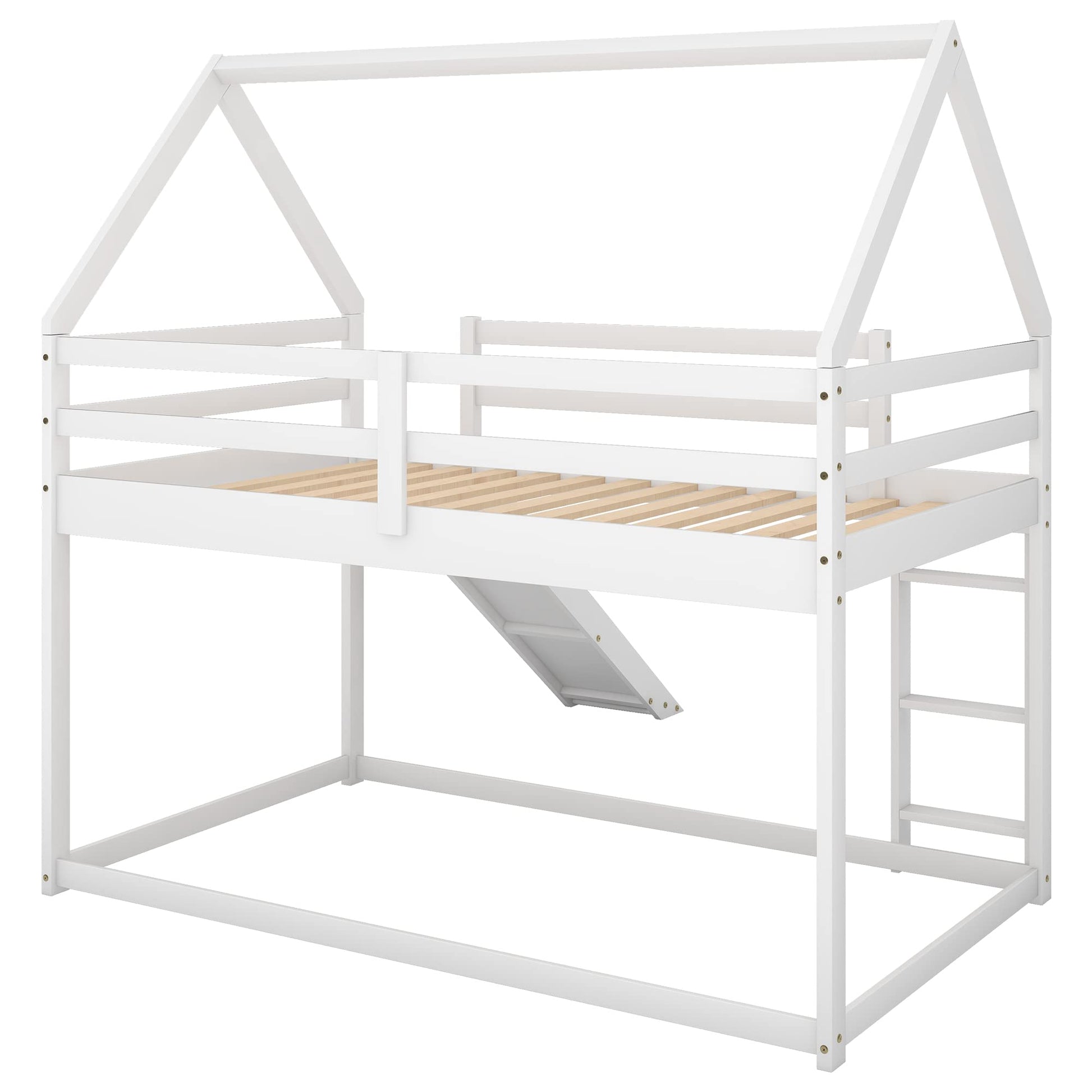 Morhome Twin Over Twin Bunk Bed with Slide & Playhouse Design - WoodArtSupply