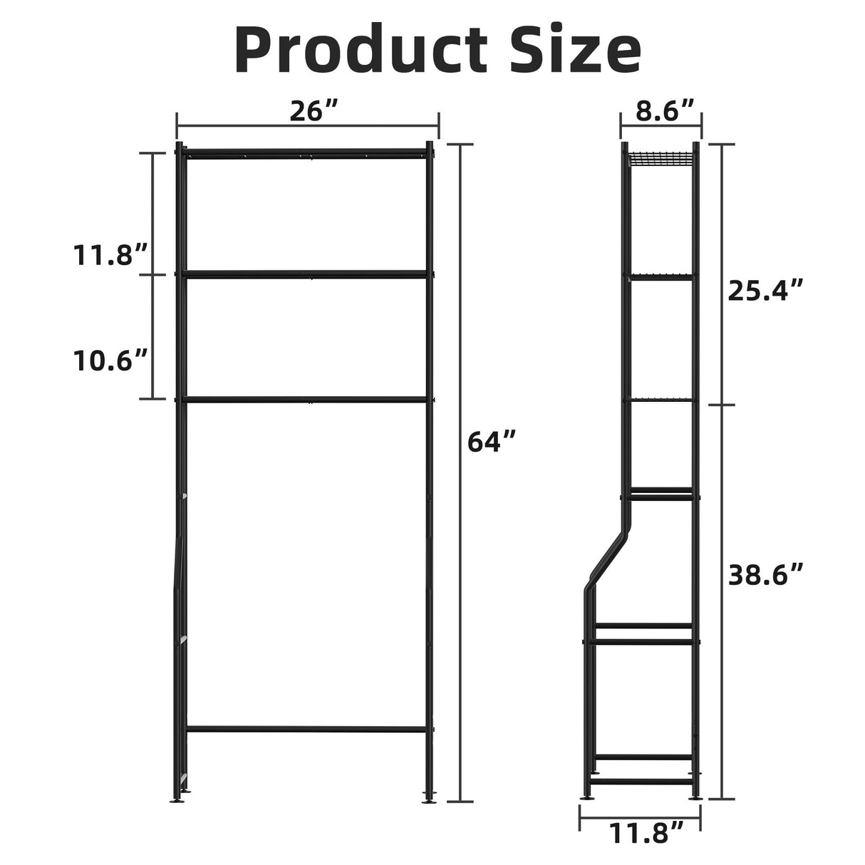 ASCENREST 3-Tier Over The Toilet Storage, Freestanding Metal Bathroom Shelves, Space Saver Above The Over Toilet Storage Shelf for Bathroom, Black ASCENREST