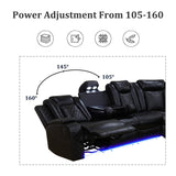 GEBADOL Power Recliner Sectional Sofa with LED, Black Leather Reclining Sectional Couch, Air Leather Sofa Couch with USB Port&Cup Holder for Living Room/Apartment/Office GEBADOL