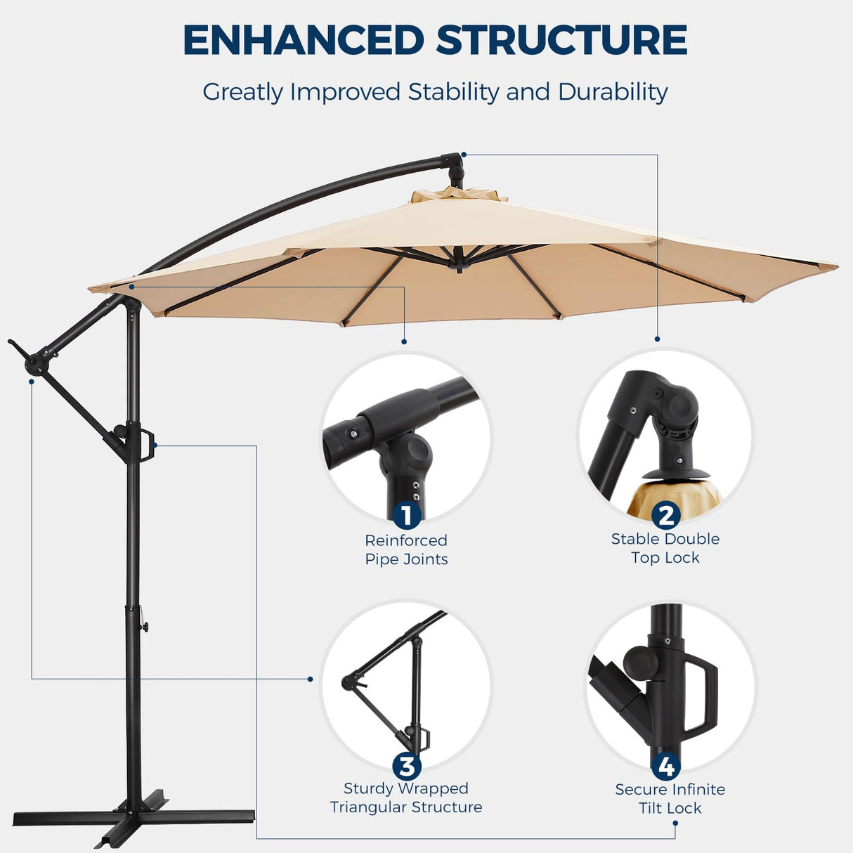 HOMSHADE 10ft Offset Patio Umbrella with Base Included, Cantilever Offset Hanging Patio Outdoor Market Umbrella UPF50+ UV Protection with Easy Tilt and Crank for Pool Deck and Garden (Beige) HOMSHADE