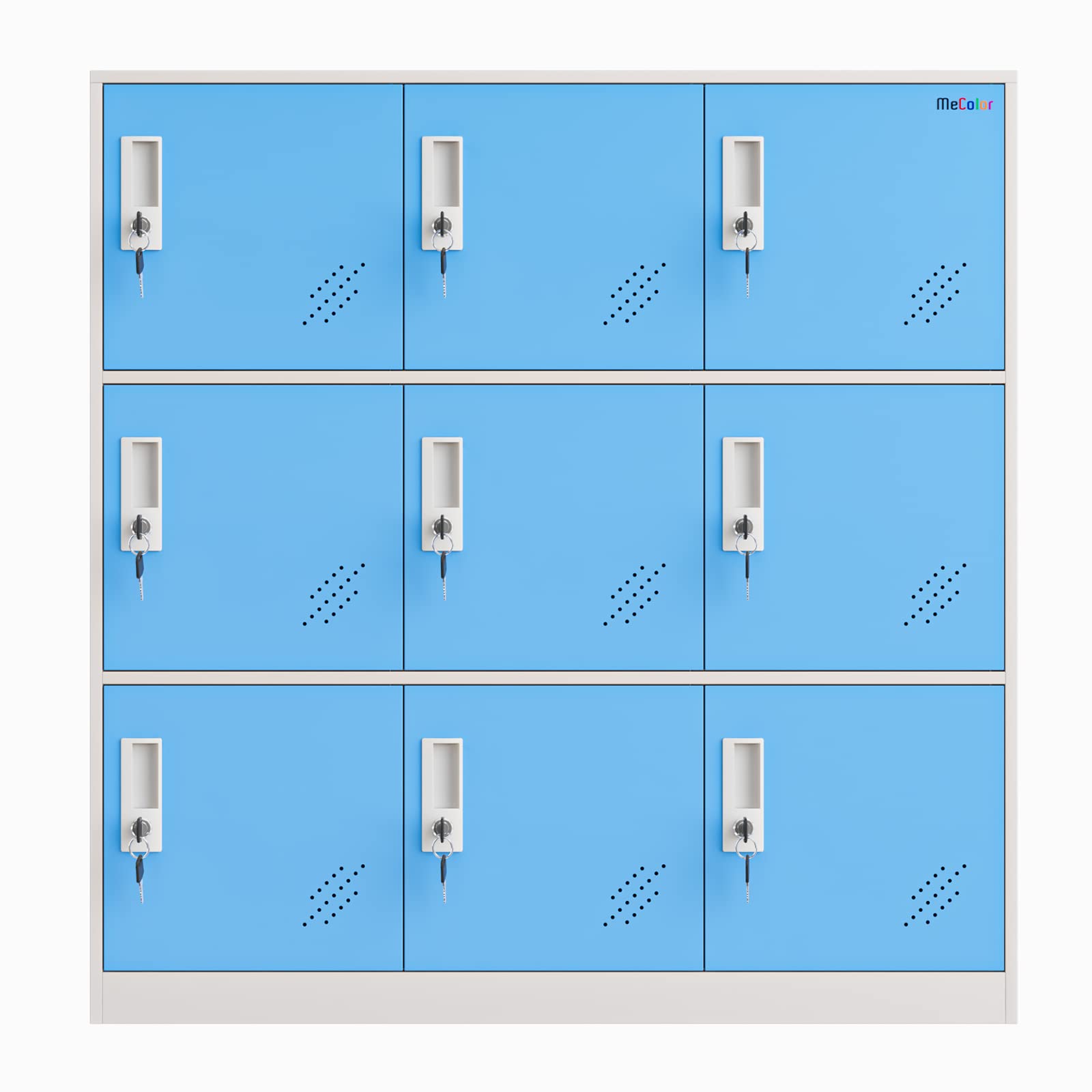 Reccmeny 9 Door Metal Locker, Lockable Metal Storage Cabinet Small Bedroom Furniture,Living Room,Storage lockers for Office Employee (Blue) - WoodArtSupply