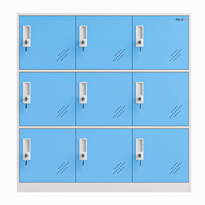 Reccmeny 9 Door Metal Locker, Lockable Metal Storage Cabinet Small Bedroom Furniture,Living Room,Storage lockers for Office Employee (Blue) - WoodArtSupply