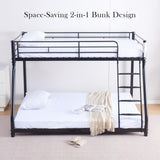 KAIFAM Metal Bunk Bed, Full Size Bed Frame for Adults, Twin Over Full Bunk Bed with Safety Guardrail and Ladder, Trundle Bed Twin, No Box Spring Needed, Noise Free for Apartment, Bedroom (Black) KAIFAM