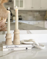 Vixdonos Natural Stone Candle Holder Set of 2 Taper Candle Candlestick Mantle Candle Stand for Home Decor,Wedding,Party and Table Centerpieces(White) Vixdonos