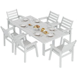 AMERLIFE 7-Piece HDPE Outdoor Dining Table Set with 6 Chairs, 71" L Patio Dining Furniture Set with Umbrella Hole, Modern Dinner Table & Chairs Set for Garden, Backyard, Poolside, White AMERLIFE