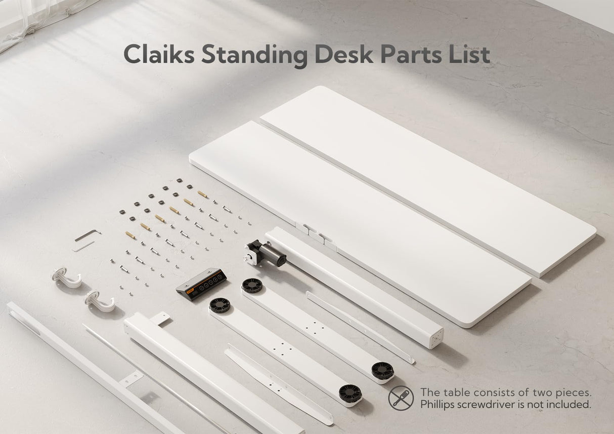 Claiks Electric Standing Desk, Adjustable Height Stand up Desk, 48x24 Inches Sit Stand Home Office Desk with Splice Board, White Frame/White Top Claiks