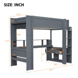 Ball & Cast Twin Size Gaming Loft Bed with Built-in Desk, LED and Charging Station,Wood Loft Bed Frame w/Multi-Storage Shelves,No Box Spring Needed,Ladder,for Kids,Teens,Adults,Dark Gray Ball & Cast