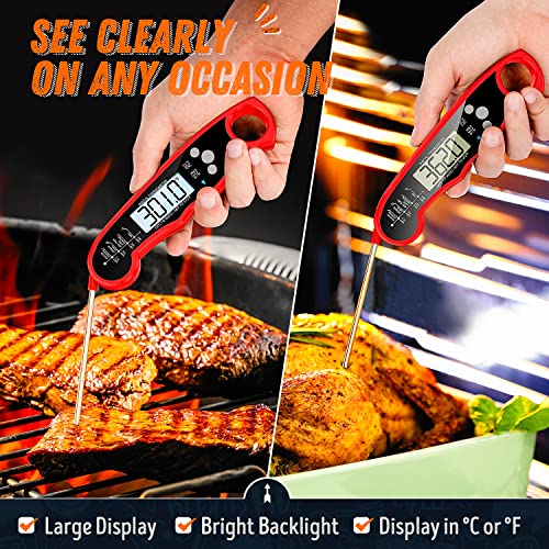 Instant Read Meat Thermometer for Grill and Cooking, Fast & Precise Digital Food Thermometer with Backlight, Magnet, Calibration, and Foldable Probe for Kitchen, Outdoor Grilling and BBQ!…