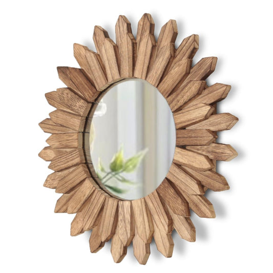 LOSOUR Mirror Wall Decor 12 inch Rustic Round Wood Mirror Wall Mirror Decorative Boho Wall Decor Sunburst Mirror Boho Mirror Home Wall Decor Farmhouse Wall Decor for Bedroom Living Room Entry - WoodArtSupply