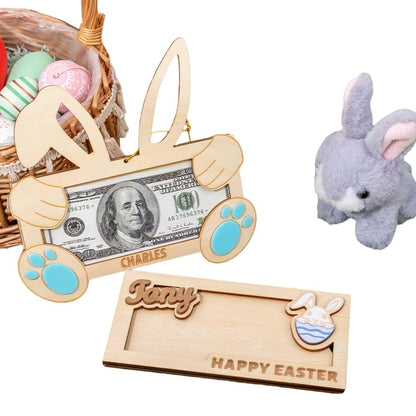 Custom Name Easter Bunny Money Holder Envelope Personalized Wooden Easter Money Holder Easter Basket Stuffers Bunny Money Holder Easter Kids Present Easter Basket Gift Decor - WoodArtSupply