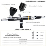 Rhinowisdom Airbrush Kit - Airbrush Gun Set Dual-Action Gravity Feed with 0.35, 0.4 & 0.5mm Needle Sets - Air Brush Set with 2 1/3 oz Replacement Cups for Nails Model Painting Cake Tattoo Makeup rhinowisdom