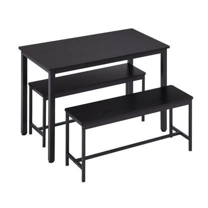 SumKea 3-Piece 4 Bar 2 Dining Benches, 43.3'' Wood Kitchen Table & Chair Set for Breakfast Nook and Small Space, Black - WoodArtSupply