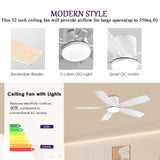 52inch Flush Mount Ceiling Fans with Lights and Remote/APP Control, Dimmable LED, Reversible DC Motor, Noiseless, Low Profile White Ceiling Fan for Livingroom, Indoor/Outdoor Use FUMLTP