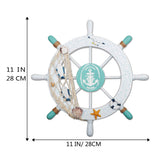2 Pack 11" Nautical Beach Wooden Ship Wheel and 13" Wood Anchor with Rope Nautical Boat Steering Wheel Rudder Anchor Wall Decor Door Hanging Ornament Beach Theme Home Decoration(White&Green) Meching
