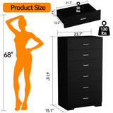 AXCIGOC 48" Tall Dresser for Bedroom Chest of Drawers with Power Outlets Wood 6 Drawers Dresser with Large Storage Space and Metal Handles Modern Closet Storage Drawer for Living Room Hallway Black AXCIGOC