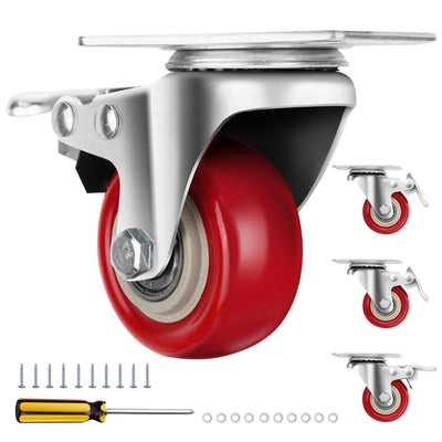 Caster Wheels 2 Inch, Heavy Duty Caster Wheels Set of 4, Swivel Castor Wheels with Dual Locking Brakes, Silent Polyurethane (PU), 360° Rotation, for Furniture and Workbench, Load 600lbs