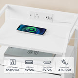HOOBRO Nightstand with Charging Station, Bedside Table with Adjustable Fabric Drawer, Night Stand with LED Light Strip, End Table with Non-Woven Drawers, for Bedroom, White WT012UDBZ01 HOOBRO