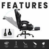 N-GEN GAMING Video Gaming Chair with Footrest High Back Ergonomic Comfortable Office Computer Desk with Lumbar Support Height Adjustable with PU Leather Recliner for Adults Women Men (Black) N-GEN GAMING