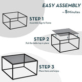 SAYGOER Glass Coffee Table, Small Modern Coffee Table Square Simple Center Tables for Living Room 26.7 x 26.7 x 17.7 Inches, Gray Black SAYGOER
