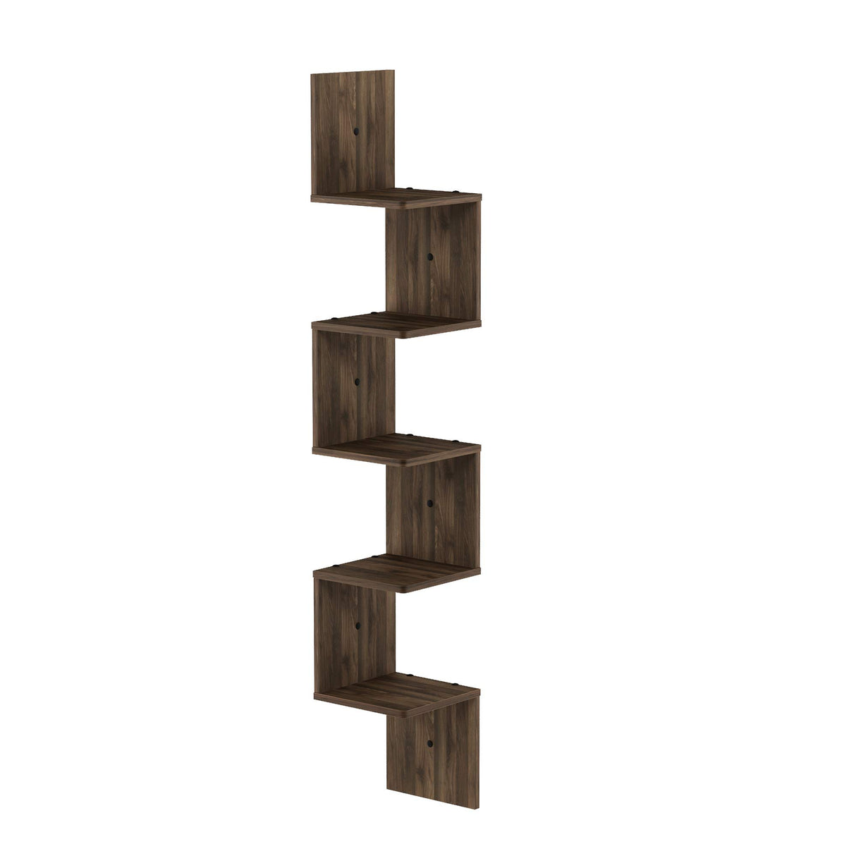 Furinno Rossi 5-Tier Wall Mount Floating Corner Square Shelf, Columbia Walnut Furinno