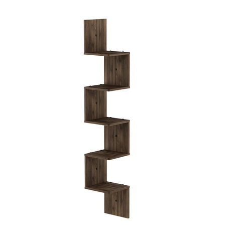 Furinno Rossi 5-Tier Wall Mount Floating Corner Square Shelf, Columbia Walnut Furinno