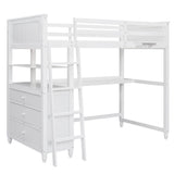 Harper & Bright Designs Twin Size Loft Bed with Desk and Dresser, Wooden Loft Bed Twin with Storage Drawers and Shelves for Kids Teens Adults, No Box Spring Needed, White Harper & Bright Designs