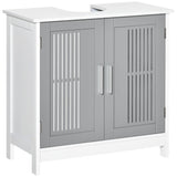 kleankin Modern Under Sink Cabinet with 2 Doors, Pedestal Under Sink Bathroom Cupboard, Bathroom Vanity Cabinet with Adjustable Shelves, Gray and White kleankin