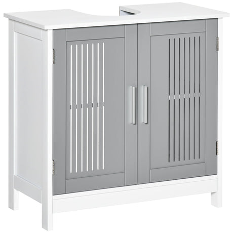 kleankin Modern Under Sink Cabinet with 2 Doors, Pedestal Under Sink Bathroom Cupboard, Bathroom Vanity Cabinet with Adjustable Shelves, Gray and White kleankin