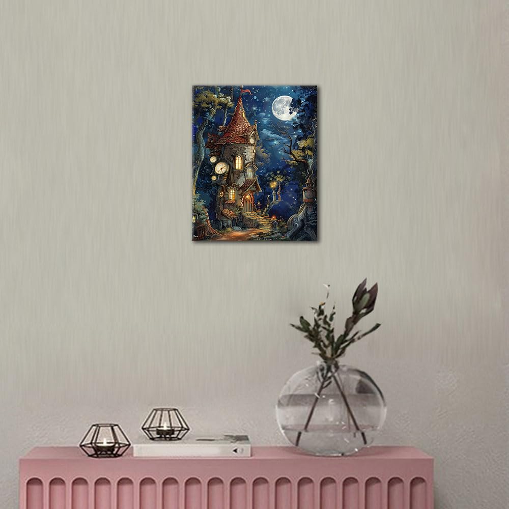 Adult Paint by Number Kits on Canvas, Cartoon Castle Paint by Numbers, Haunted Castle Painting by Numbers for Adults, DIY Easy Number Painting Canvas Arts for Adult, 16 X20 Inch TUMOVO