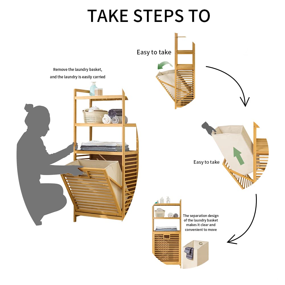 Baveke Laundry Hamper with 2-Tier Shelves & Tilt Out Basket, Laundry Baskets Organizer Hampers Bathroom Storage Shelf for Laundry Room, Bathroom, Nursery, Bedroom (Small - 15.75 in) Baveke