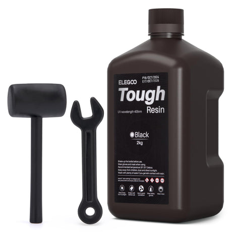 ELEGOO Tough Resin for 3D Printing, 3D Printer Resin with High Toughness, High Elasticity, Stable Performance, 405nm UV-Curing 3D Resin for LCD/DLP/MSLA 3D Printer, Black 2000g ELEGOO