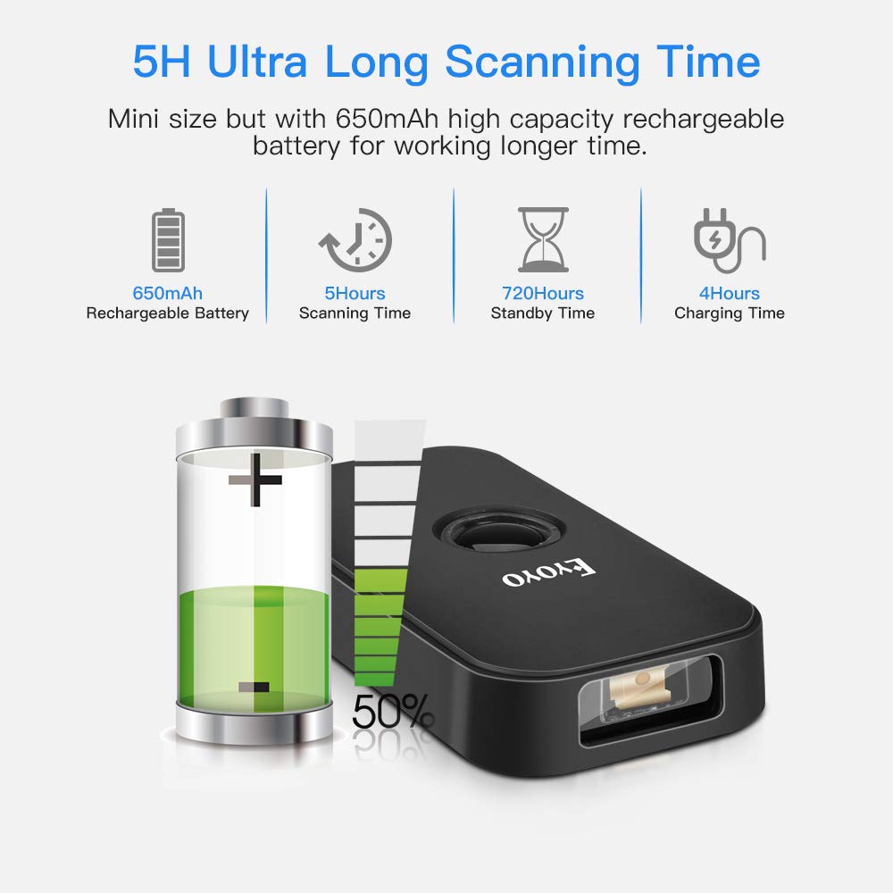 Eyoyo Mini 1D Bluetooth Barcode Scanner, 3-in-1 Bluetooth & USB Wired & 2.4G Wireless Barcode Reader Portable Bar Code Scanning Work with Windows, Android, iOS, Tablets or Computers Eyoyo