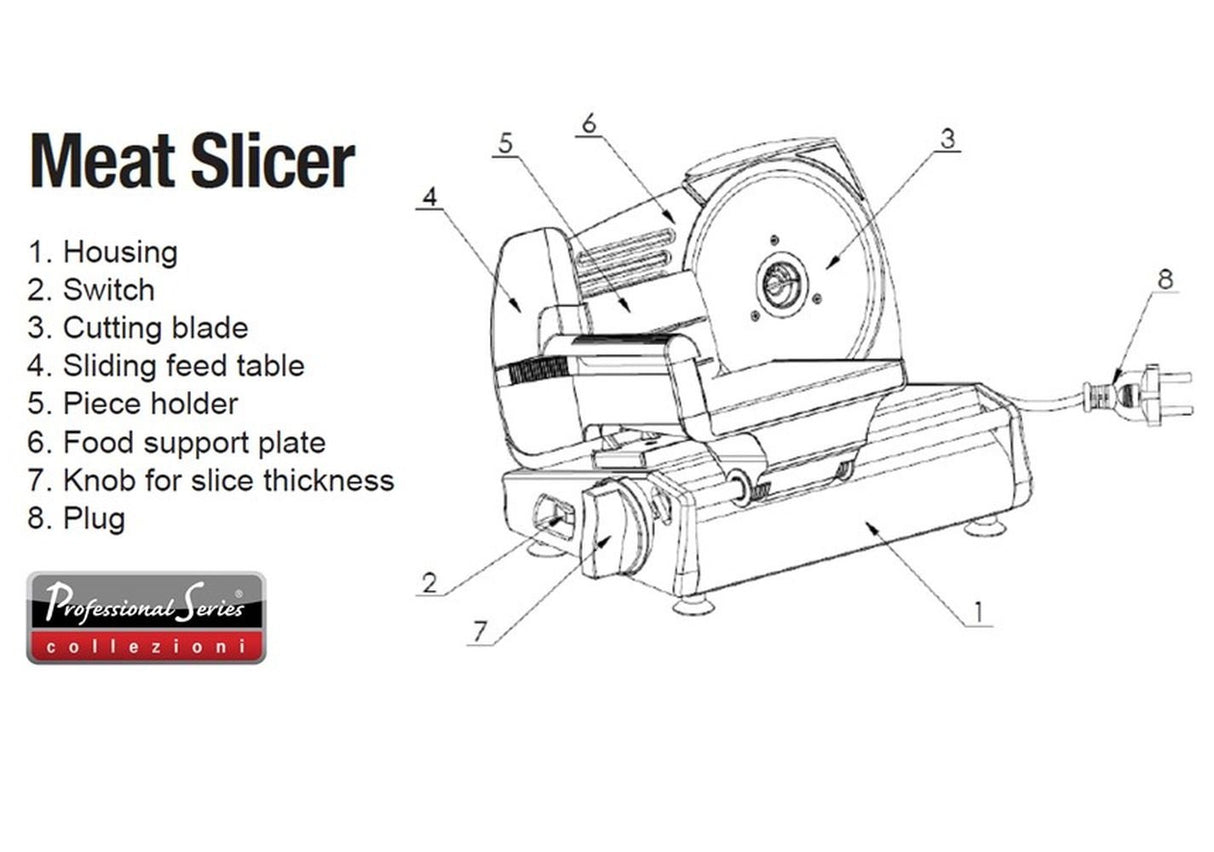 Professional Series Meat Slicer, Cuts Meat, Cheese, Bread, Fruit & Vegetables, Adjustable Slice Thickness, Stainless Steel Blade, Safe Non-Slip Feet, For Home Use, Easy To Clean Professional Series