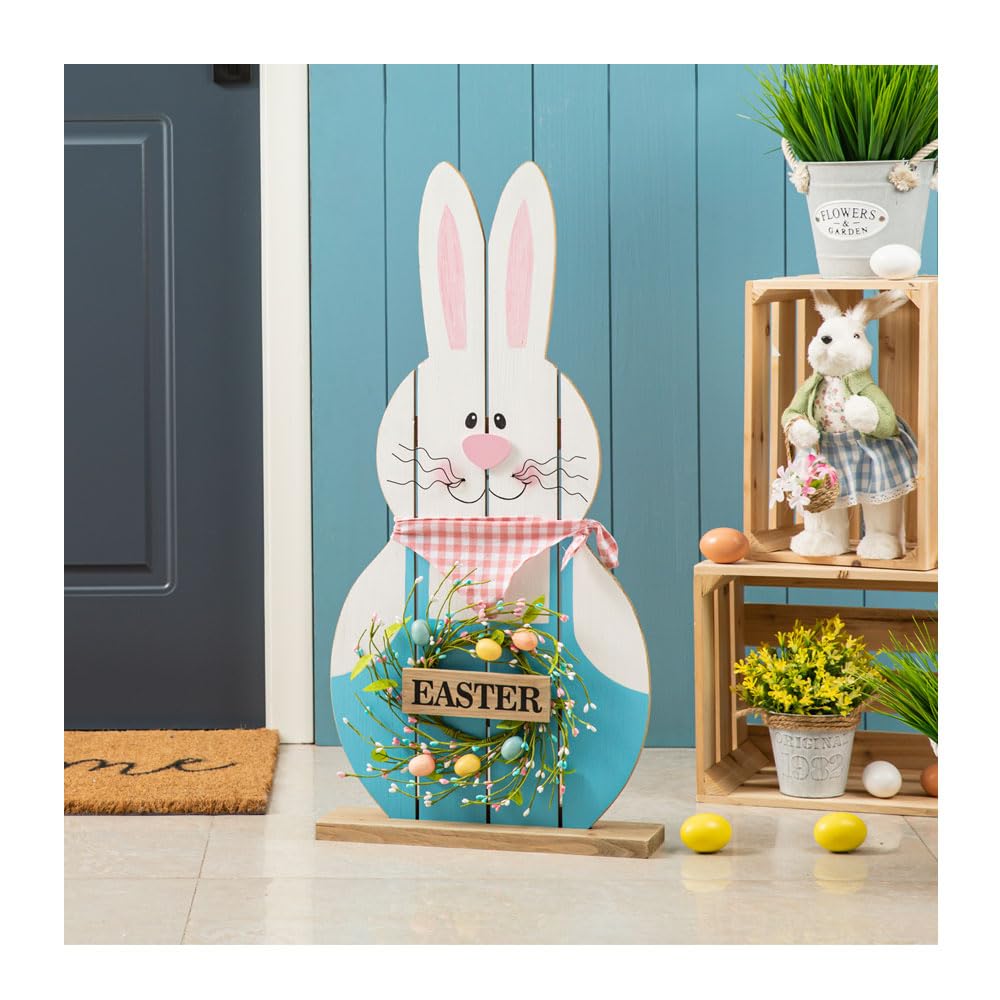 Glitzhome 30"H Easter Wooden Bunny Porch Decor，Standing Bunny Sign Decoration for Home or Yard glitzhome
